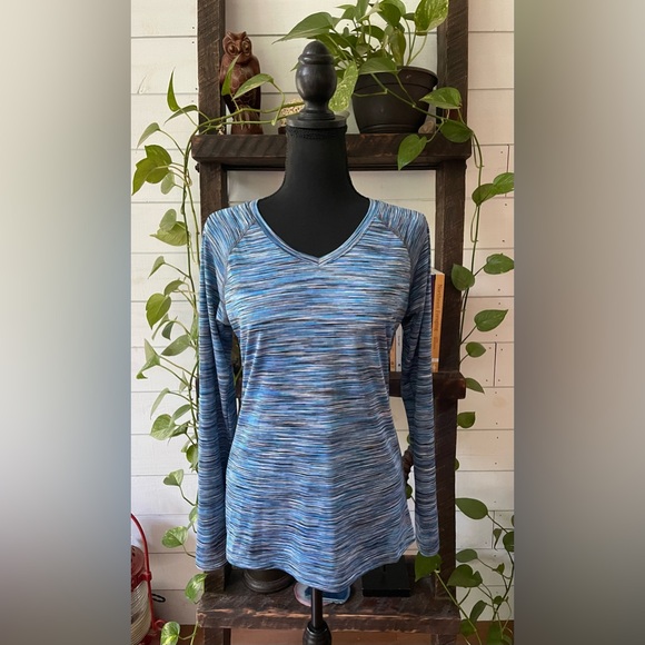 RBX: Blue, White and Black Brushed Long Sleeve Activewear V Neck Shirt - Picture 4 of 16